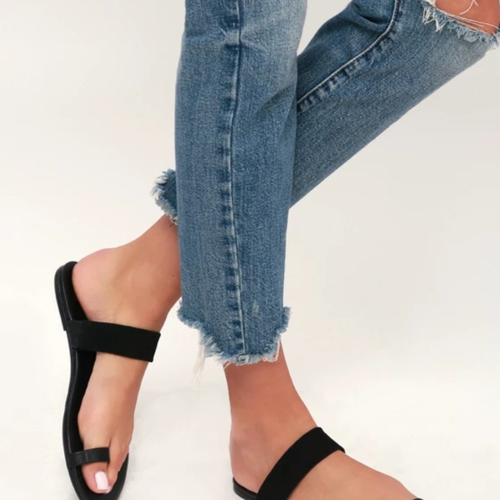 Lulus Tessa Black Nappa Suede Leathe Flat Sandals